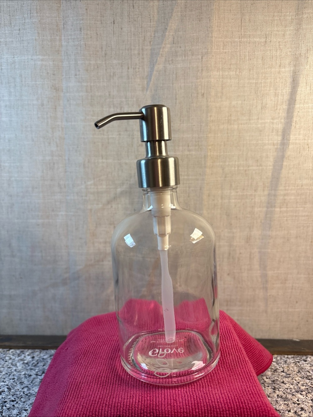 GroveClear Glass Jar Soap Dispenser with Pump,16oz Round Bottle Dispenser Silver